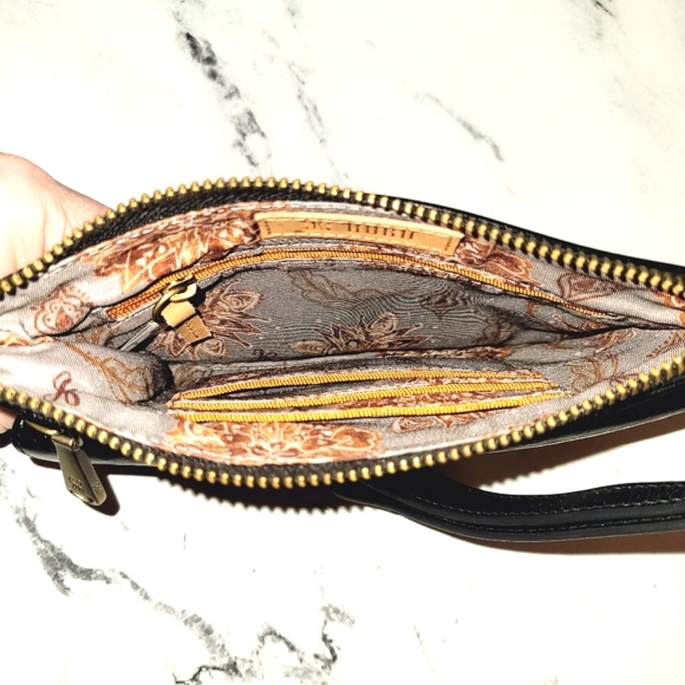 HOBO Shiny Black Distressed Leather Wristlet Wallet With Wanderlust Lining - Picture 5 of 11